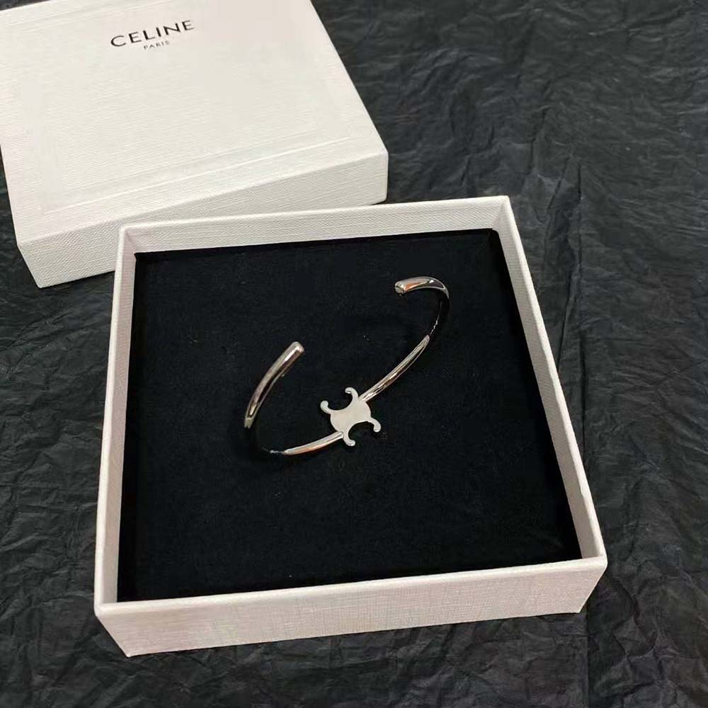 Celine Women Triomphe Asymmetric Cuff in Brass with Rhodium Finish - image 6