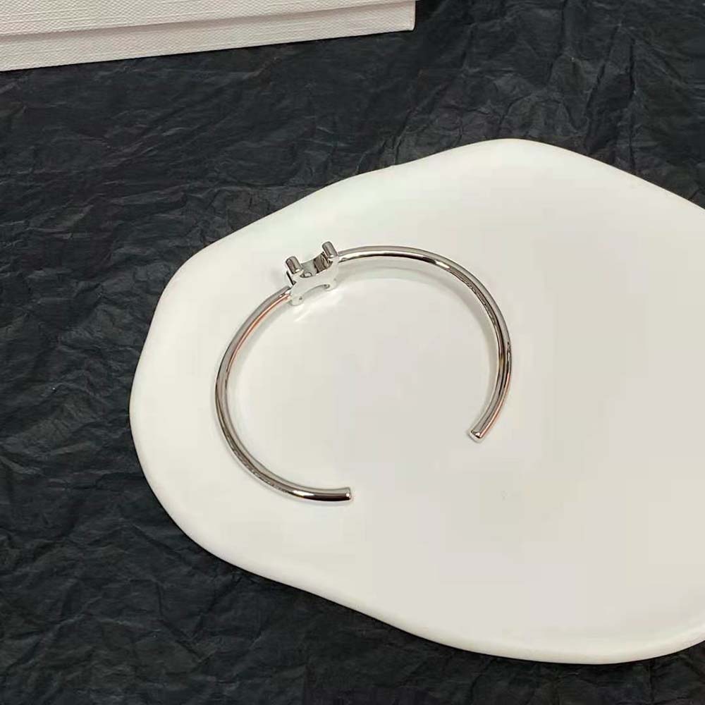 Celine Women Triomphe Asymmetric Cuff in Brass with Rhodium Finish - image 4