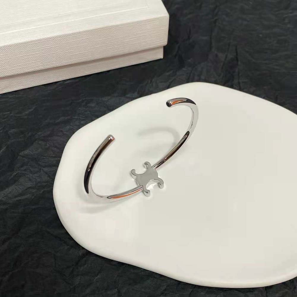Celine Women Triomphe Asymmetric Cuff in Brass with Rhodium Finish - image 5