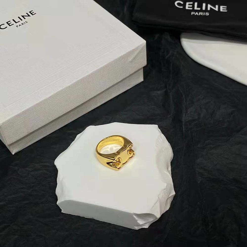 Side angle showing adjustable band on Celine Women Triomphe Chevalière Ring