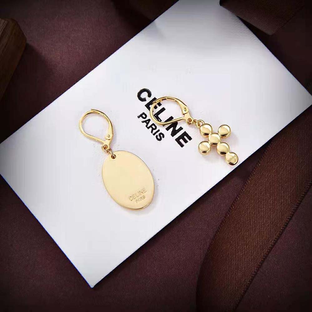 Celine Women Triomphe Folk Earrings in Brass with Gold Finish and Resin Pearls - image 5