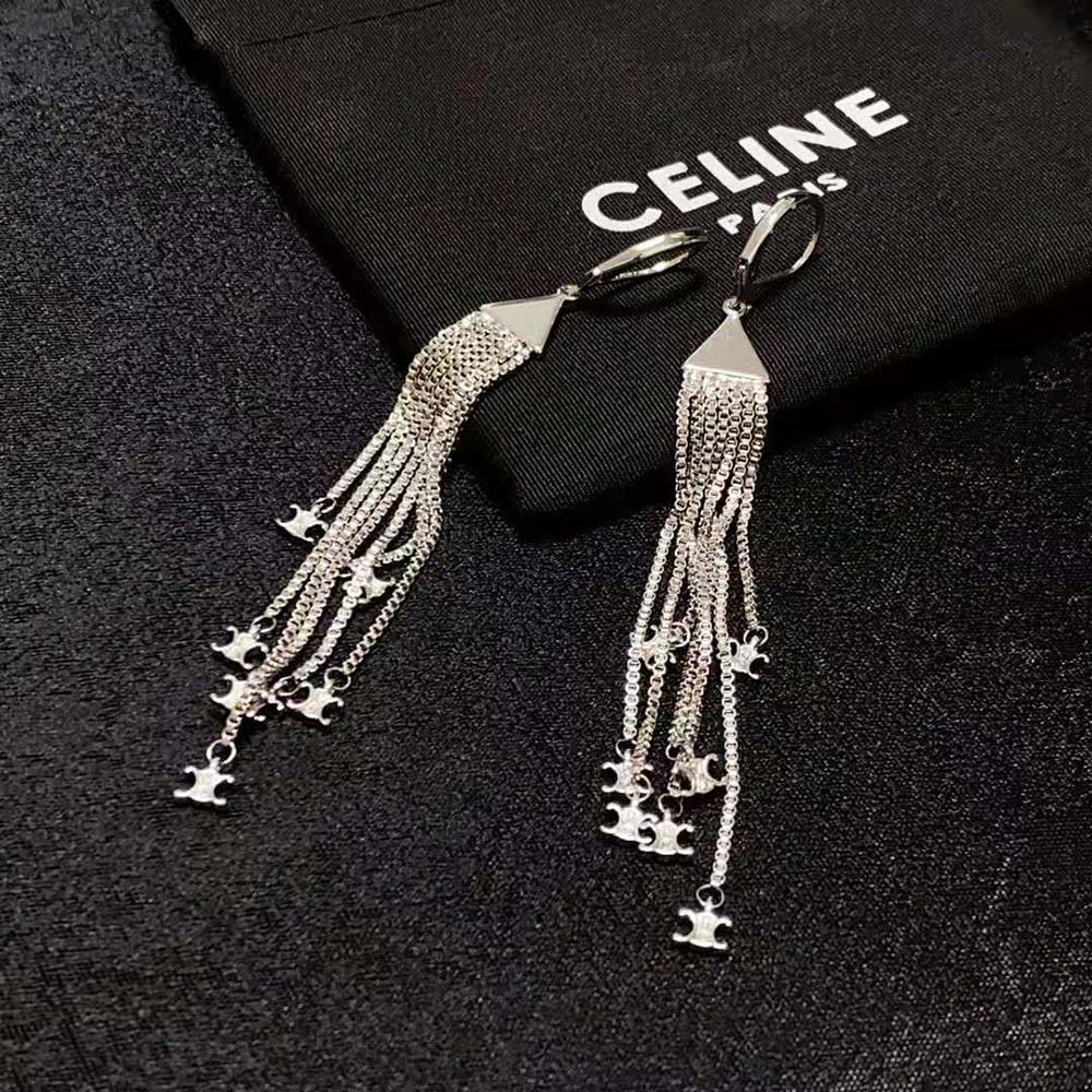 Celine Women Triomphe Folk Fringe Earrings in Brass with Rhodium Finish - image 6
