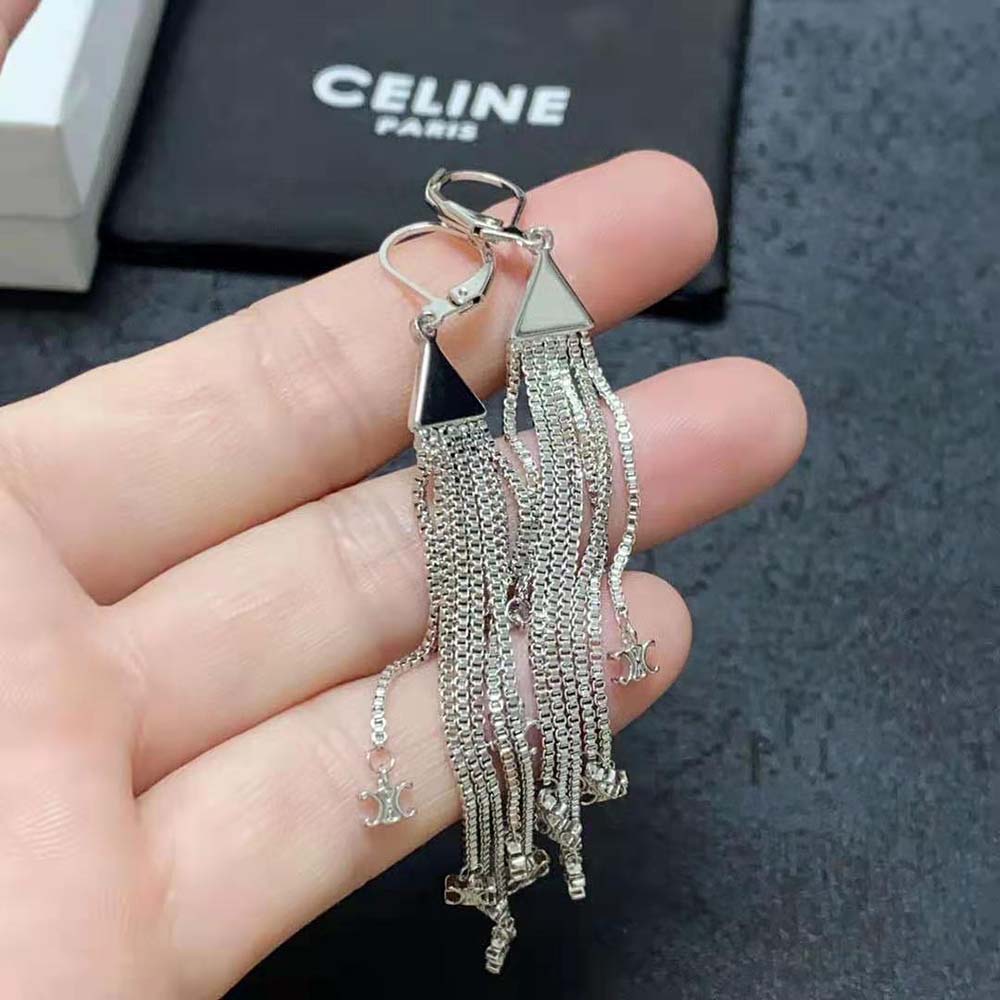 Celine Women Triomphe Folk Fringe Earrings in Brass with Rhodium Finish - image 8