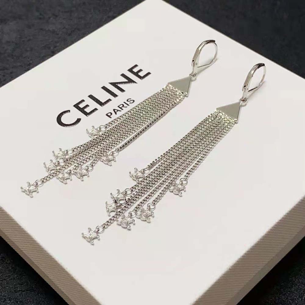 Celine Women Triomphe Folk Fringe Earrings in Brass with Rhodium Finish - image 4
