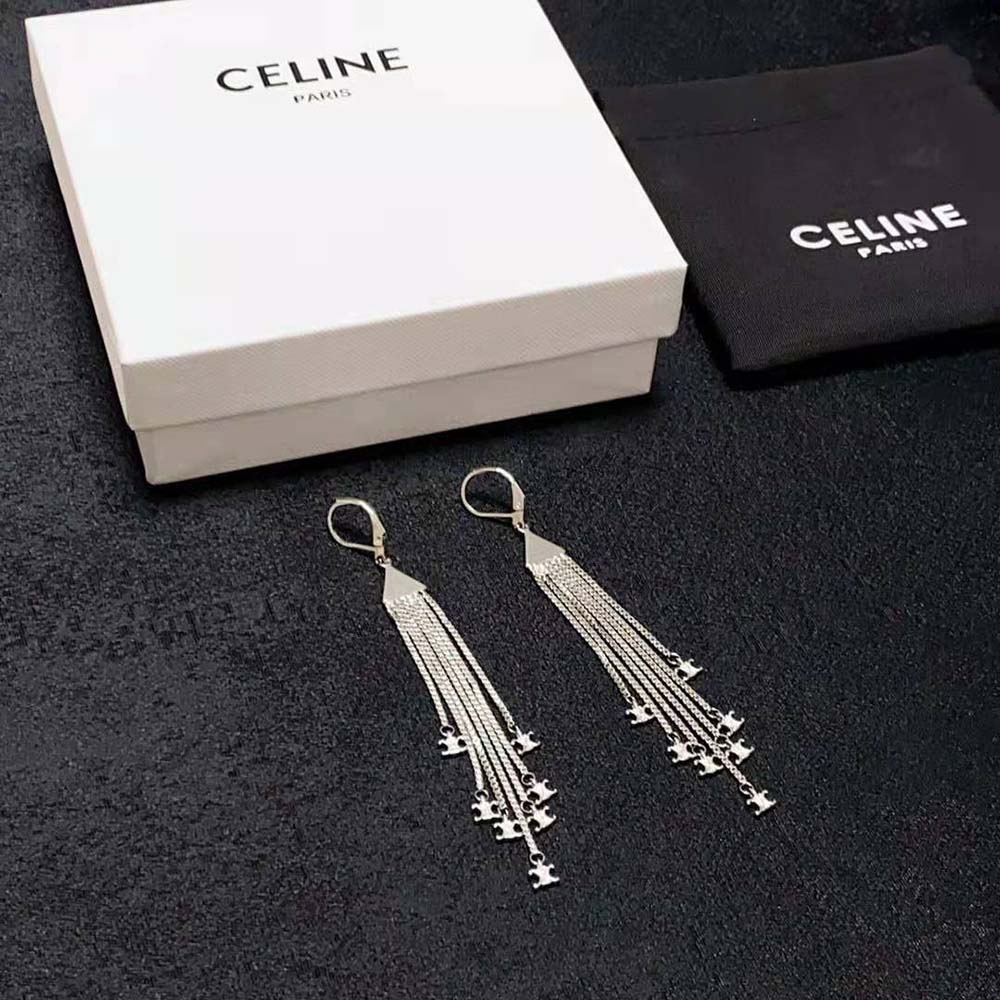 Celine Women Triomphe Folk Fringe Earrings in Brass with Rhodium Finish - image 5