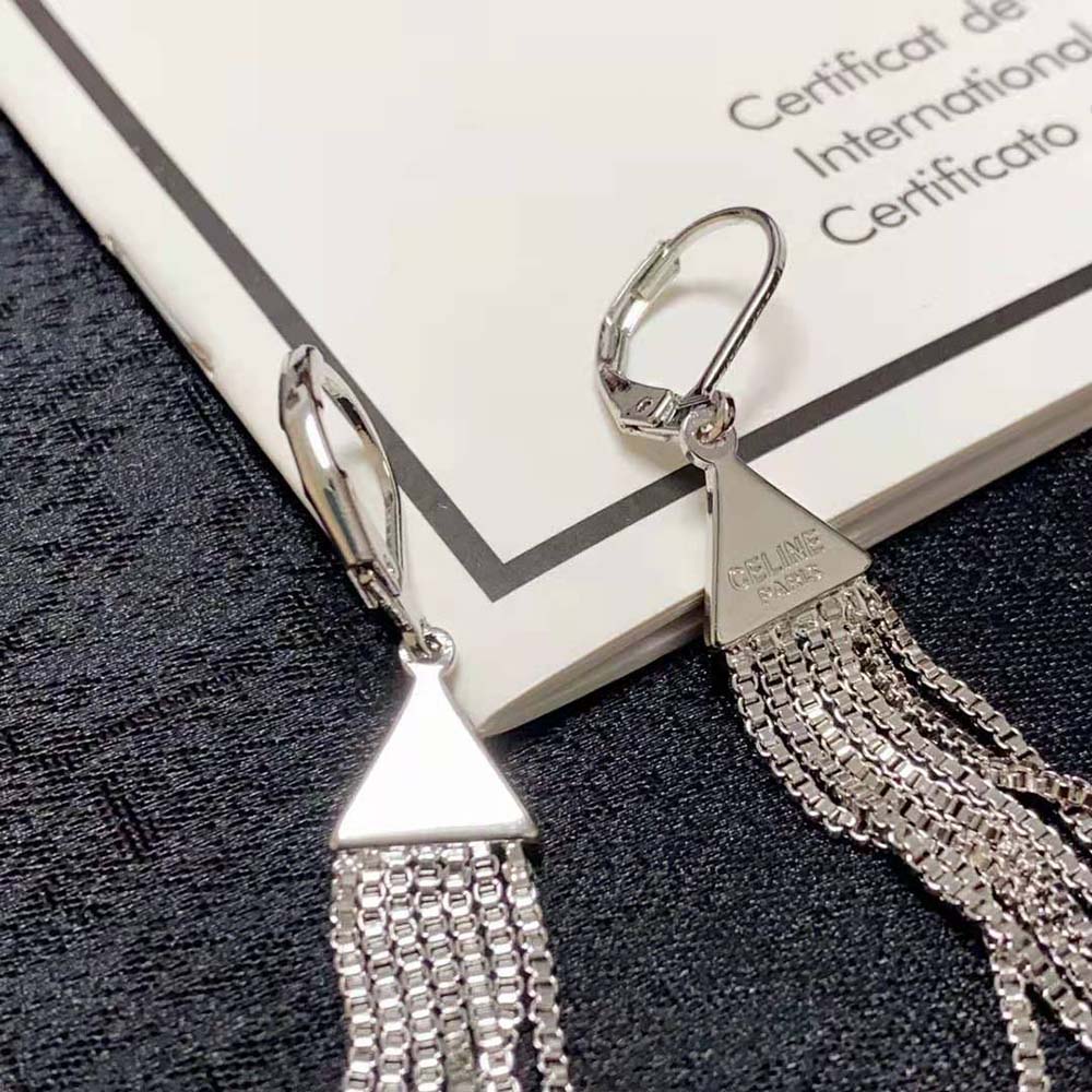 Celine Women Triomphe Folk Fringe Earrings in Brass with Rhodium Finish - image 7