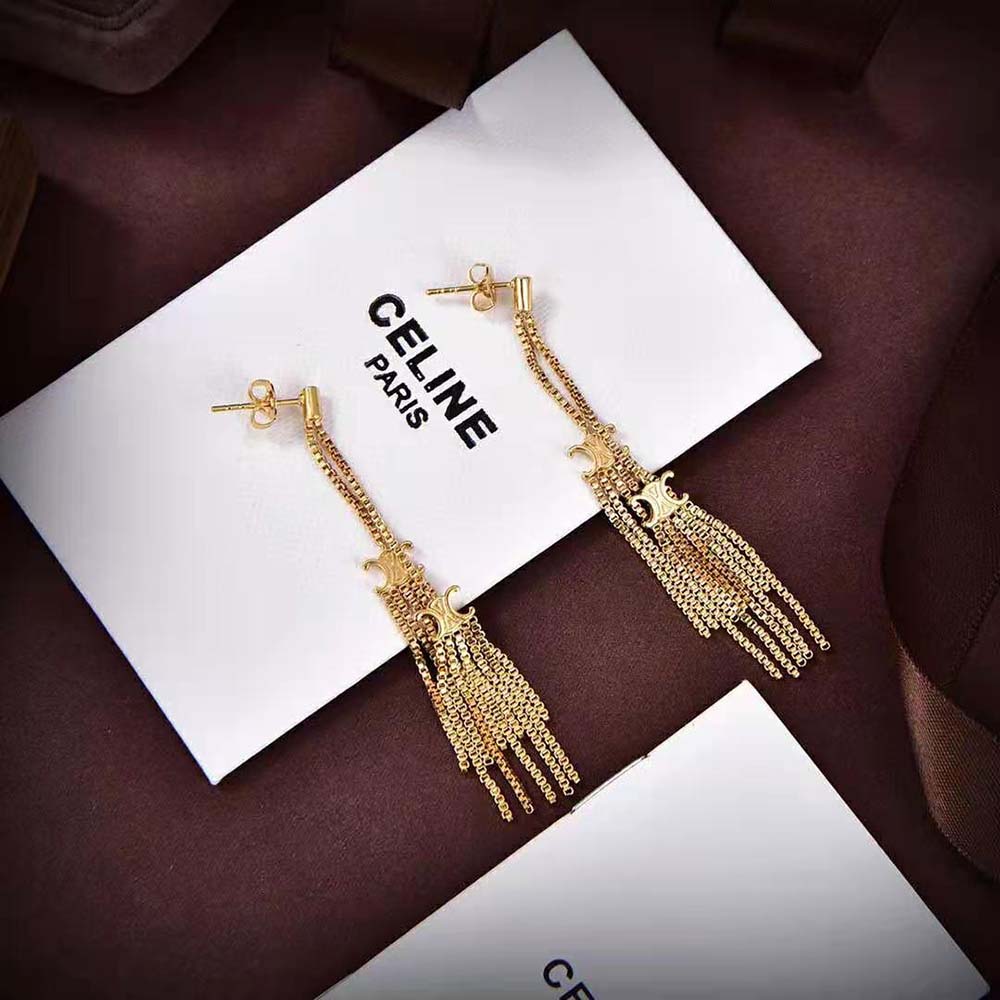 Celine Women Triomphe Folk Pompon Earrings in Brass with Gold Finish - image 5