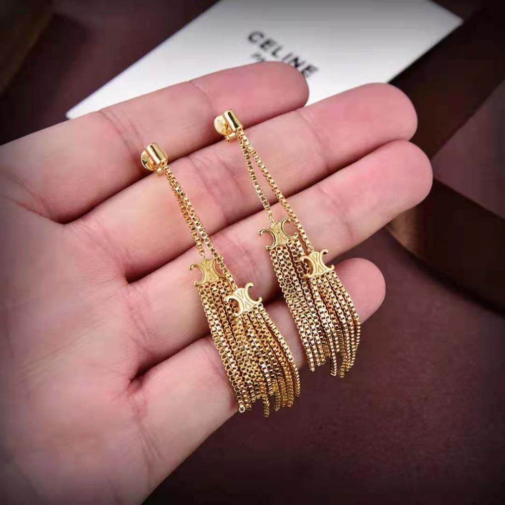 Celine Women Triomphe Folk Pompon Earrings in Brass with Gold Finish - image 6
