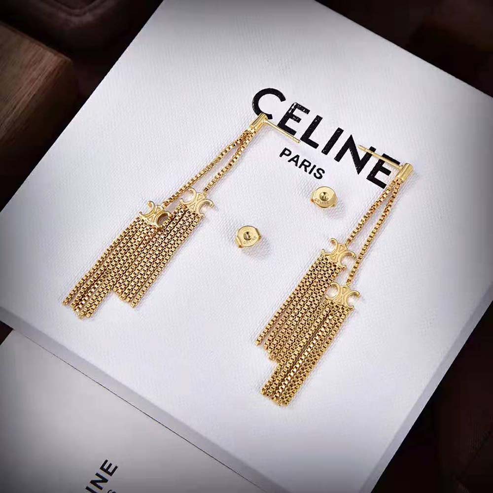 Celine Women Triomphe Folk Pompon Earrings in Brass with Gold Finish - image 4