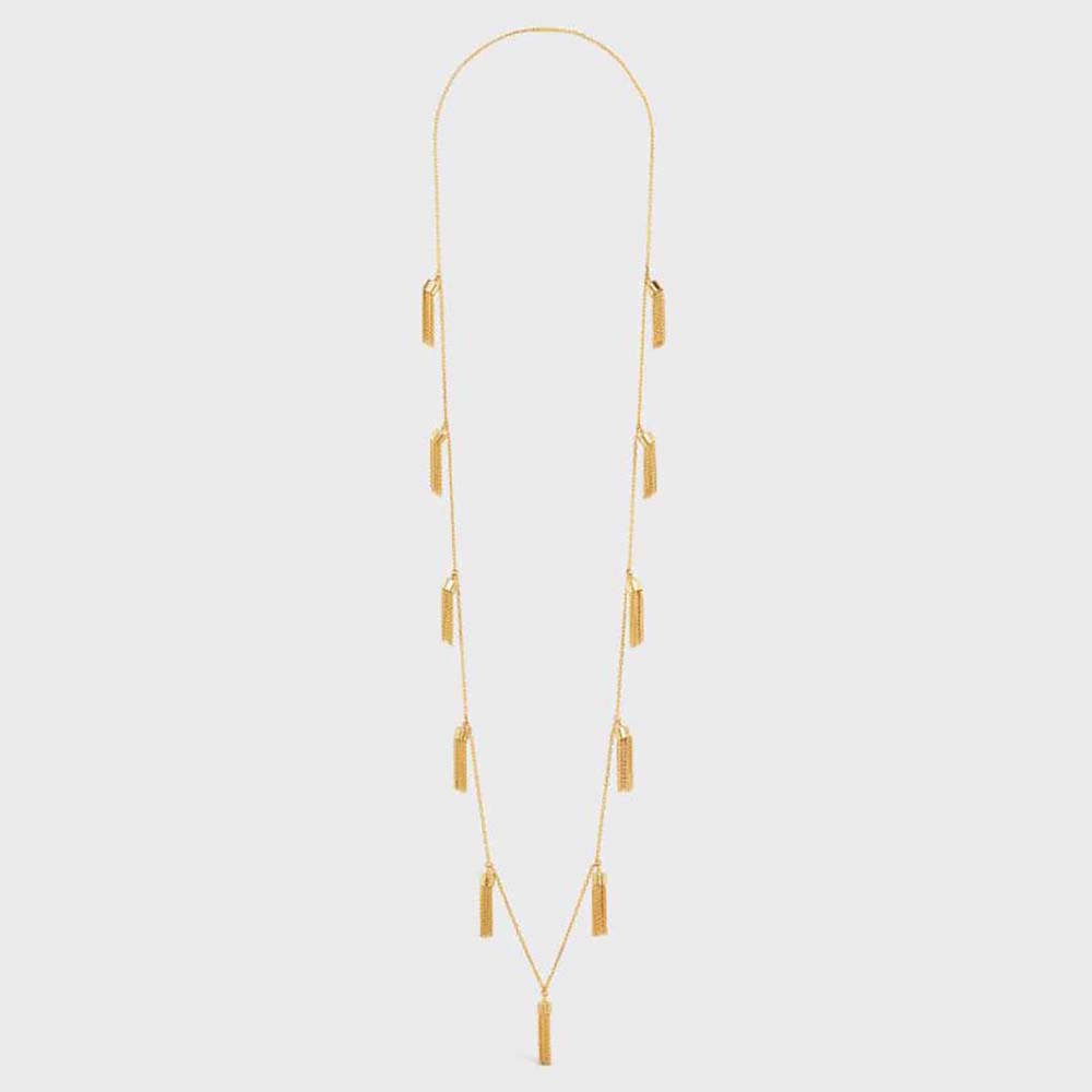 Front view of Celine Women Triomphe Folk Pompons Sautoir in gold finish
