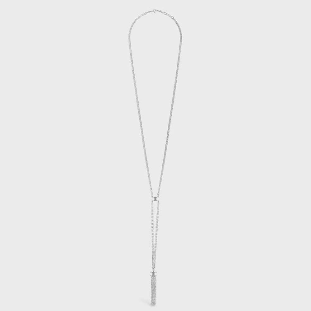 Close-up of Celine Women Triomphe Folk Tie Long Necklace clasp detail