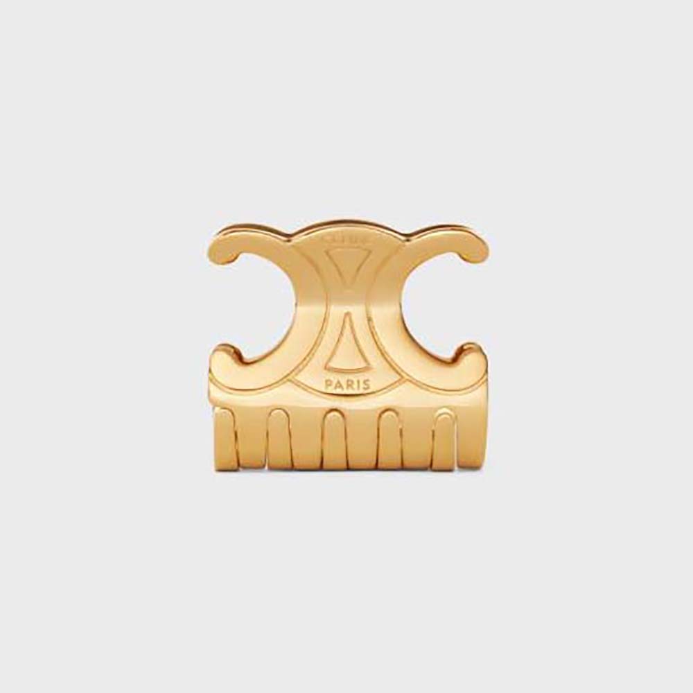 Front view of Celine Women Triomphe Medium Hair Claw gold finish