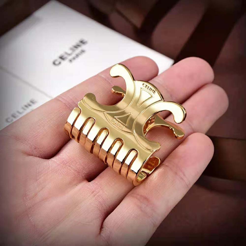 Celine Women Triomphe Medium Hair Claw in Zamak and Steel with Gold Finish - image 6