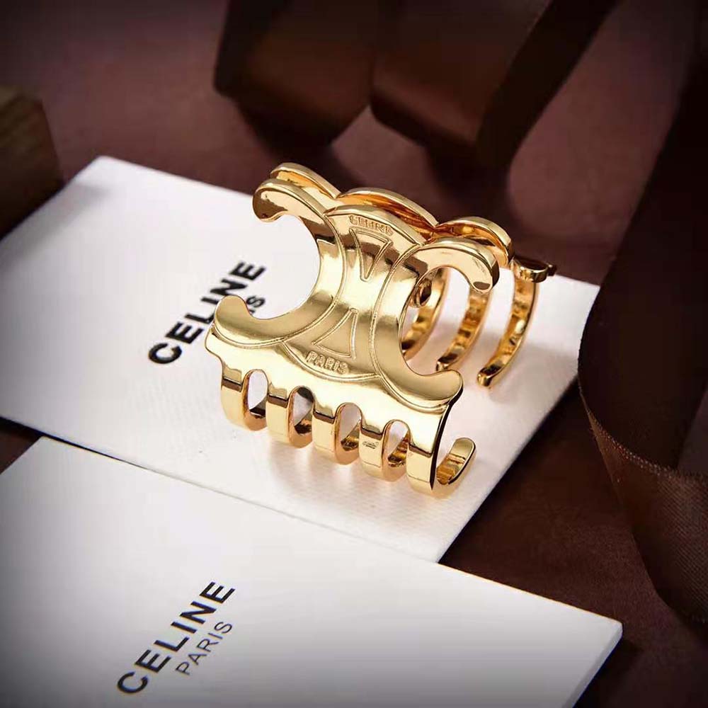 Celine Women Triomphe Medium Hair Claw in Zamak and Steel with Gold Finish - image 4