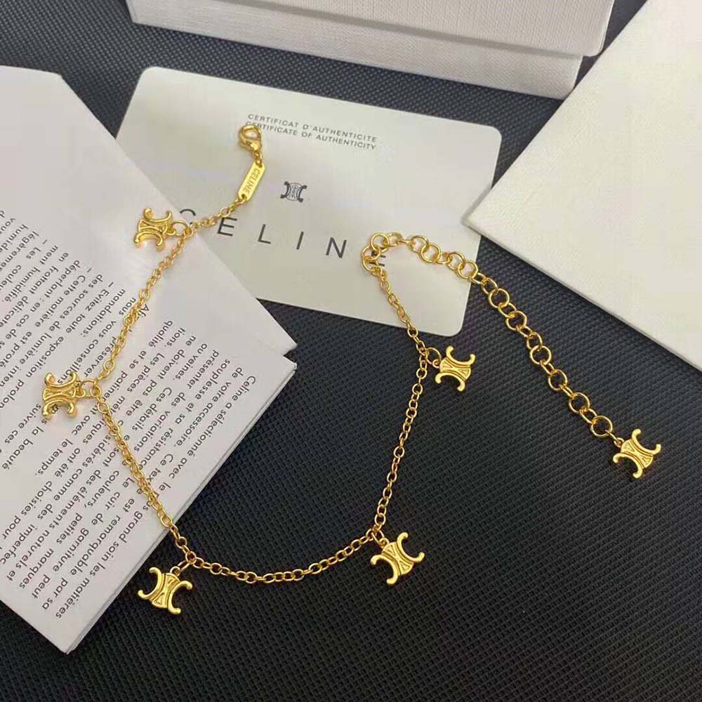Side angle showcasing clasp and Triomphe motif on Celine bracelet