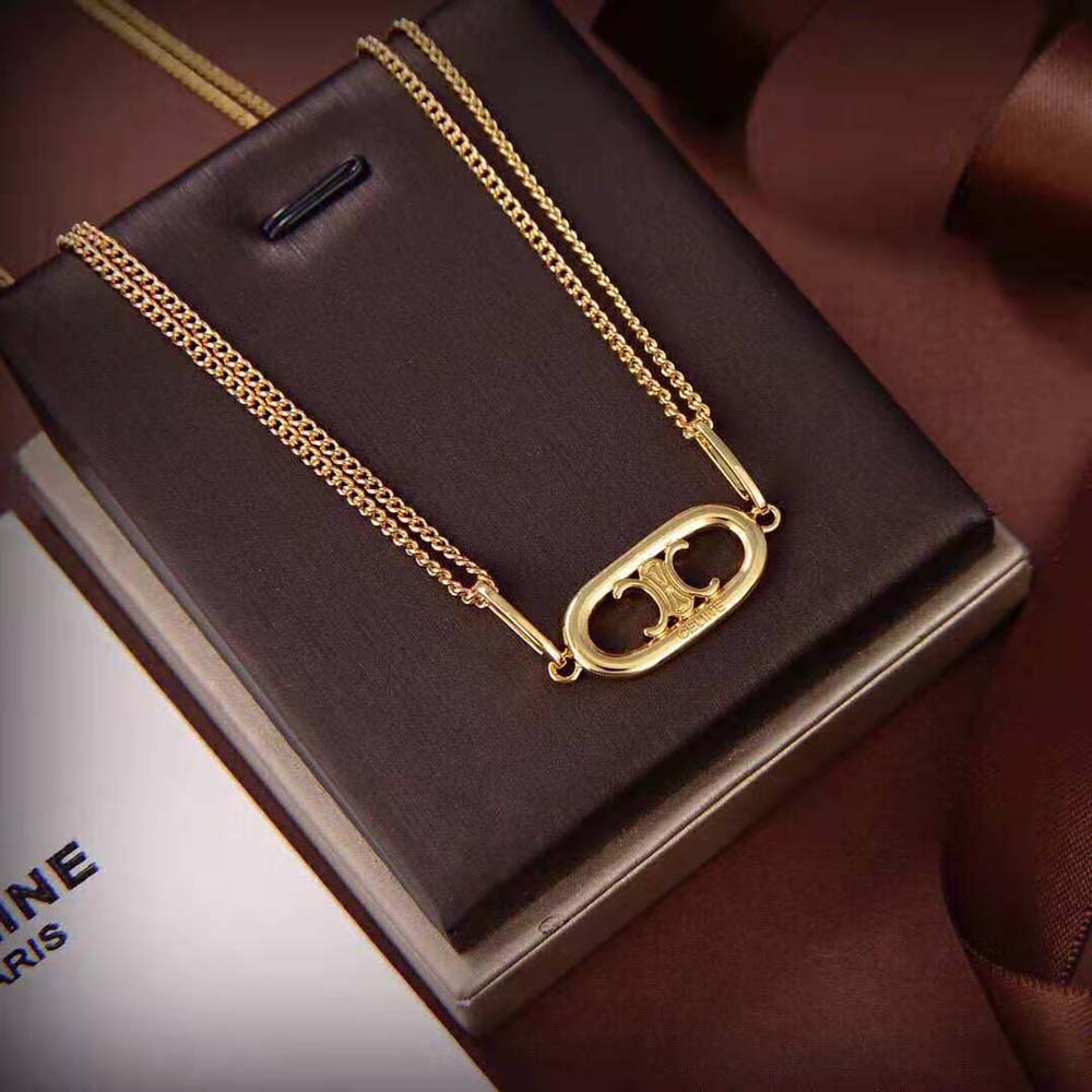 Side angle showing lobster clasp on Celine Women Triomphe Necklace