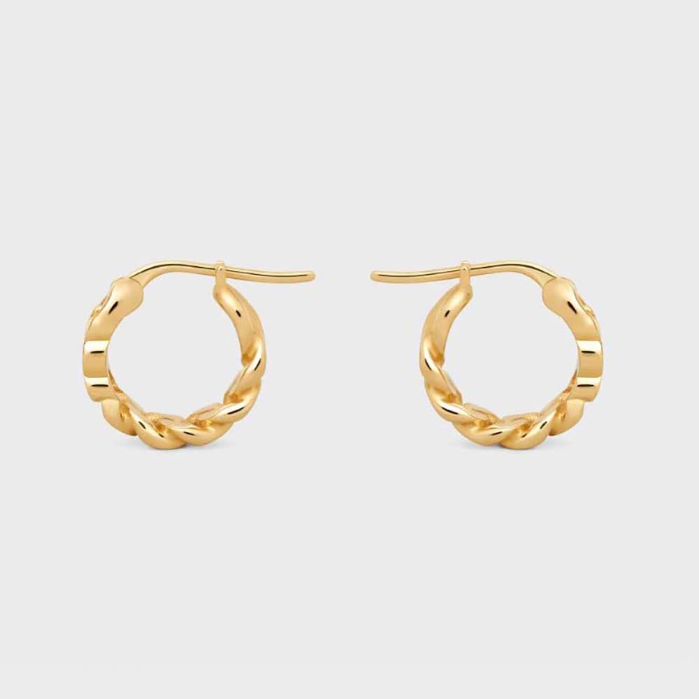 Front view of Celine Women Triomphe Small Gourmette Hoops gold finish