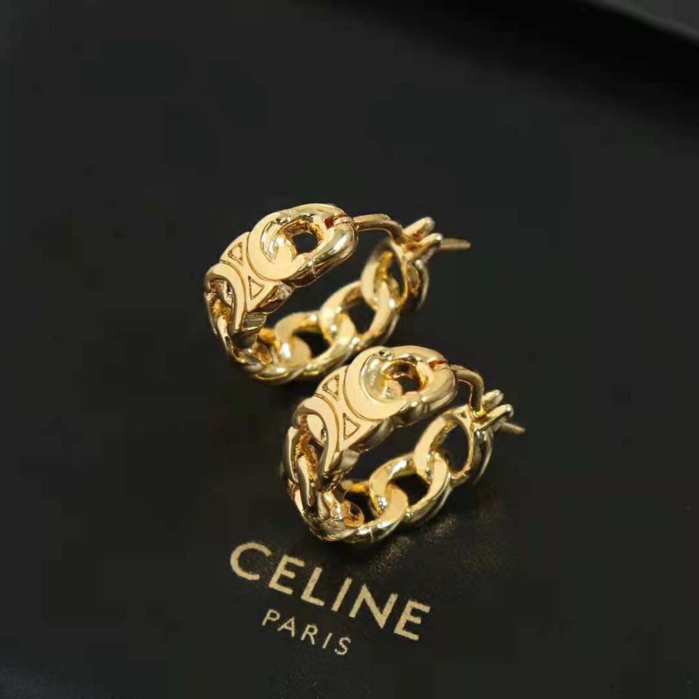 Celine Women Triomphe Small Gourmette Hoops in Brass with Gold Finish - image 8
