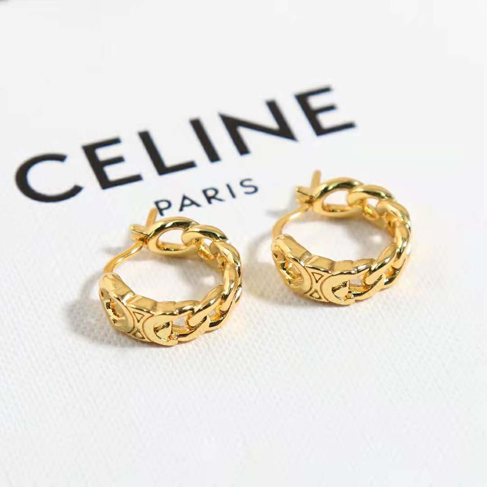 Side angle showing secure closure of Celine Triomphe Small Gourmette Hoops