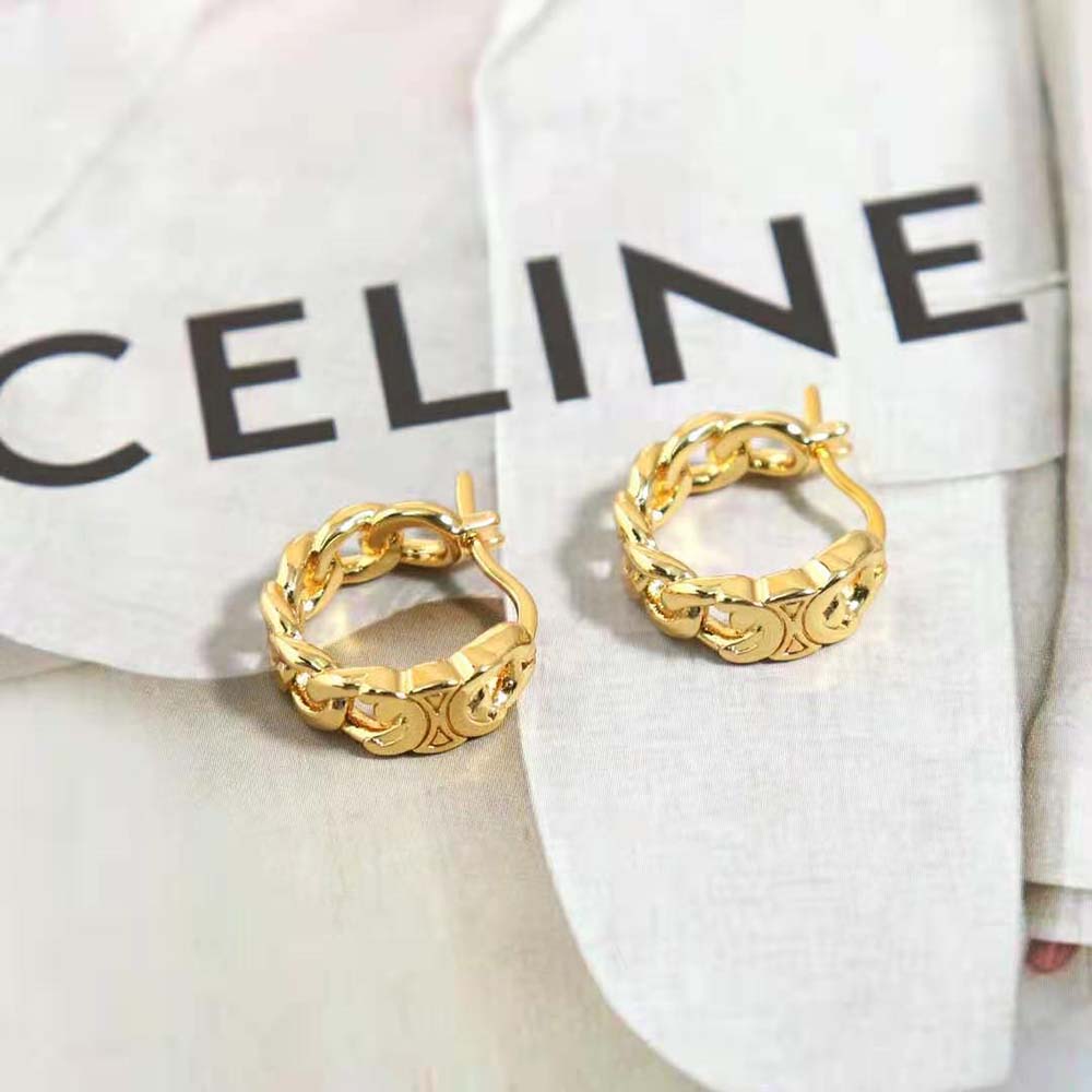 Celine Women Triomphe Small Gourmette Hoops in Brass with Gold Finish - image 5