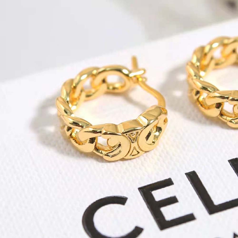 Celine Women Triomphe Small Gourmette Hoops in Brass with Gold Finish - image 6
