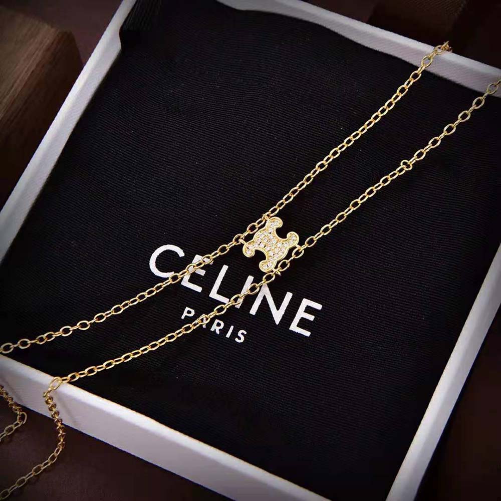 Celine Women Triomphe Suspended Necklace in Brass with Gold Finish - image 4