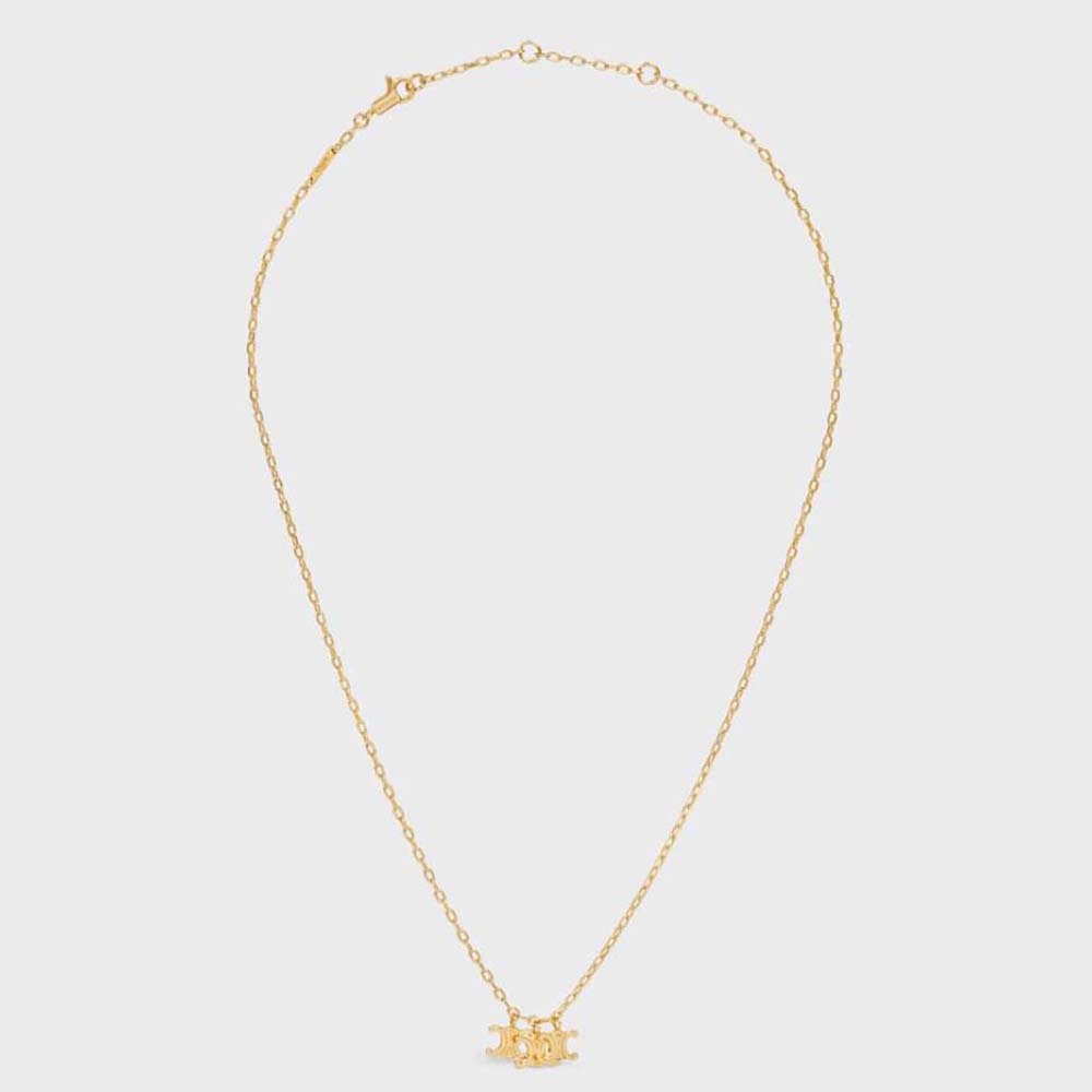 Front view of Celine Women Triomphe Trio Necklace in gold brass finish