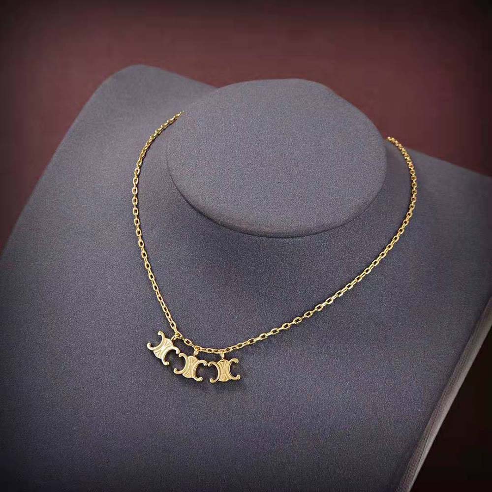 Side angle showing adjustable chain and clasp on Celine Women Triomphe Trio Necklace