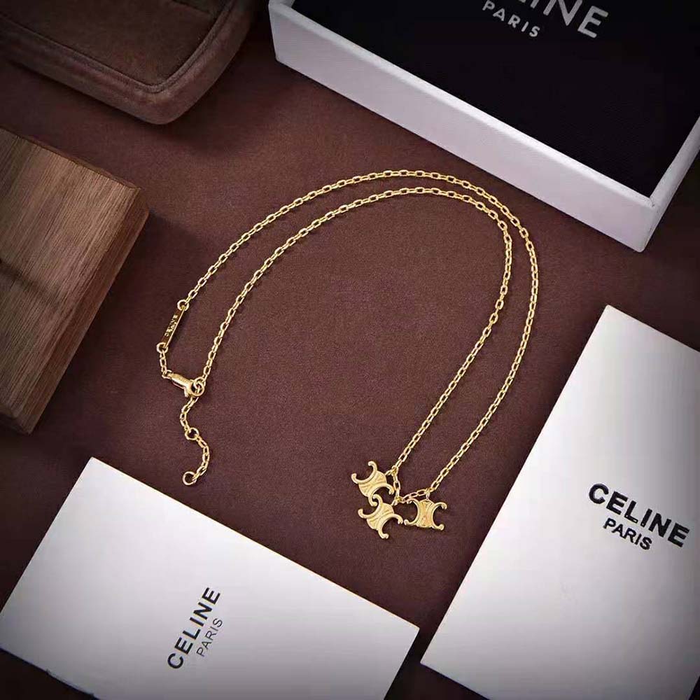 Celine Women Triomphe Trio Necklace in Brass with Gold Finish - image 4