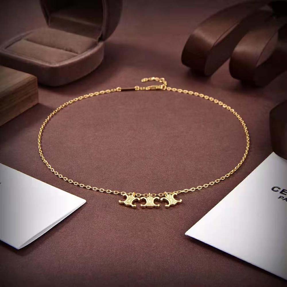 Celine Women Triomphe Trio Necklace in Brass with Gold Finish - image 5
