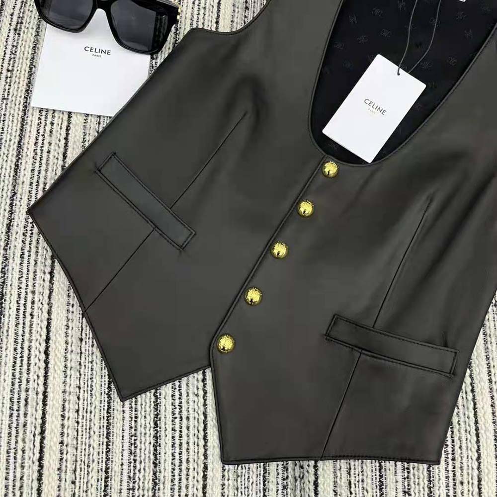 Celine Men Waistcoat in Soft Lambksin-Black - image 7