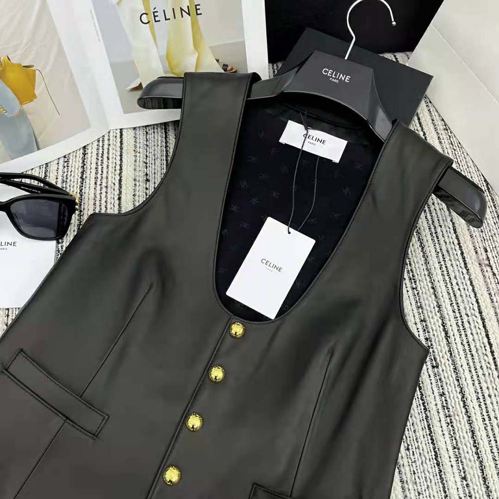 Celine Men Waistcoat in Soft Lambksin-Black - image 4