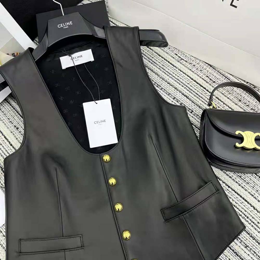 Celine Men Waistcoat in Soft Lambksin-Black - image 5