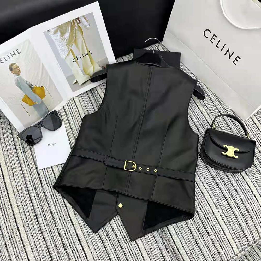 Side profile showing silhouette of Celine Men Waistcoat in black