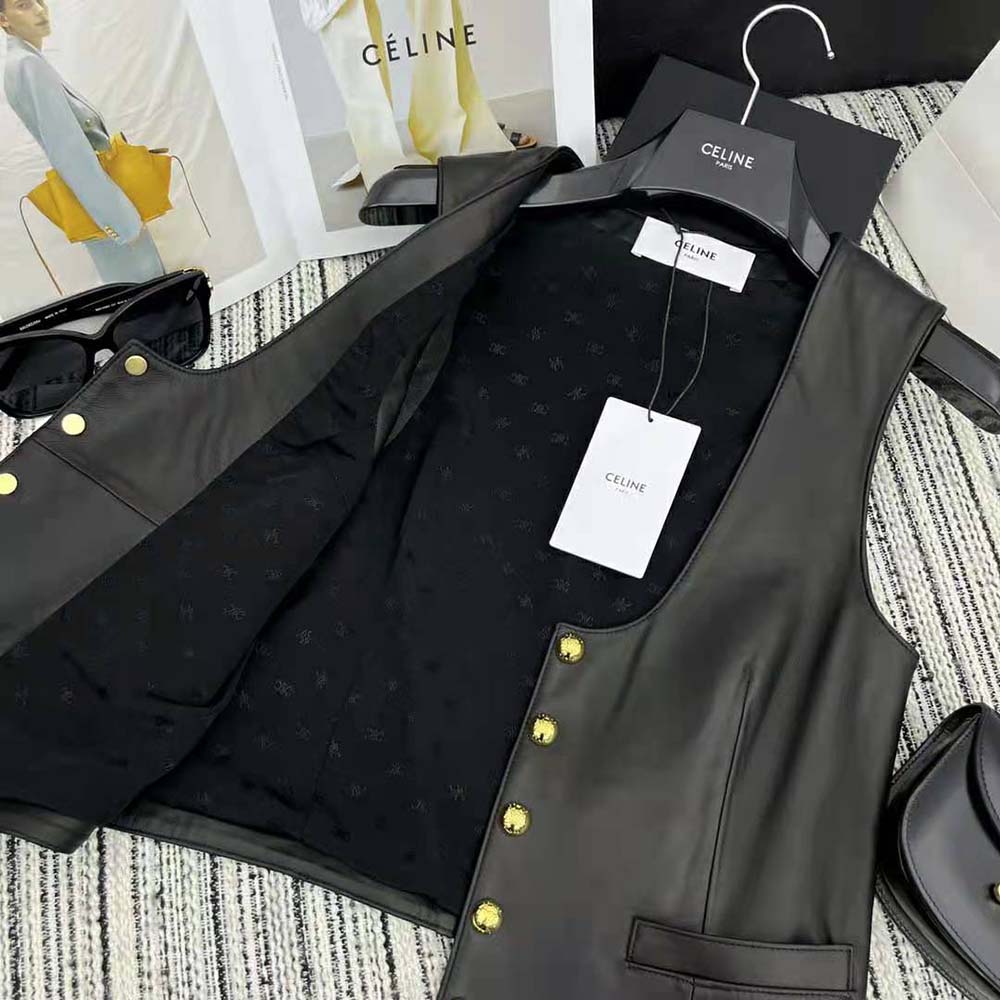 Celine Men Waistcoat in Soft Lambksin-Black - image 6
