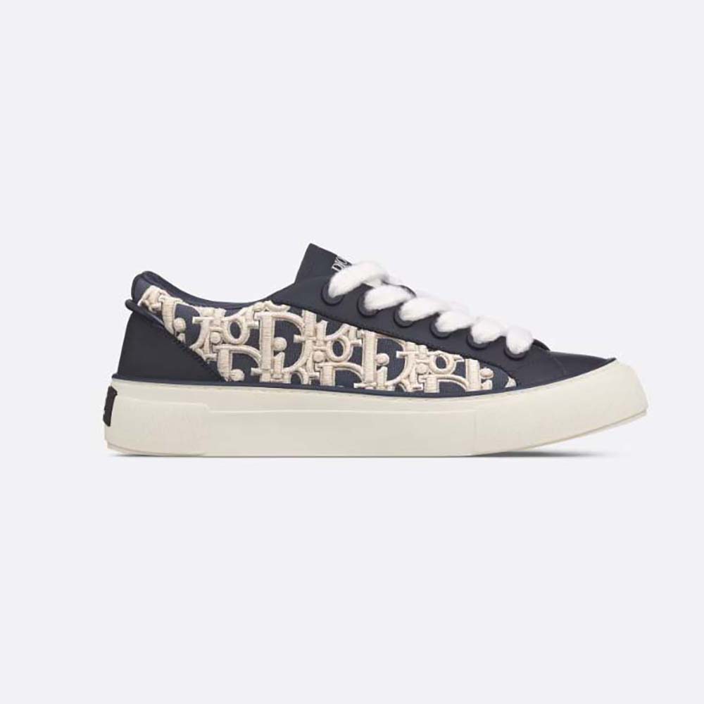 Front angle of Dior Men B33 Sneaker in navy blue smooth calfskin