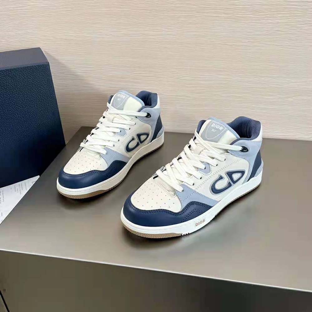 Dior Men B57 Mid-Top Sneaker Navy Blue and Cream Smooth Calfskin with Gray Suede - image 4