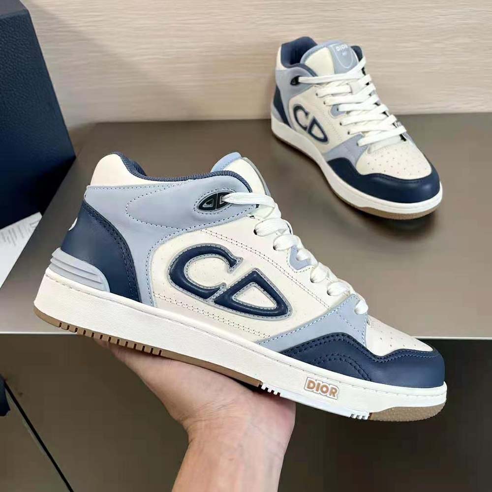 Dior Men B57 Mid-Top Sneaker Navy Blue and Cream Smooth Calfskin with Gray Suede - image 5