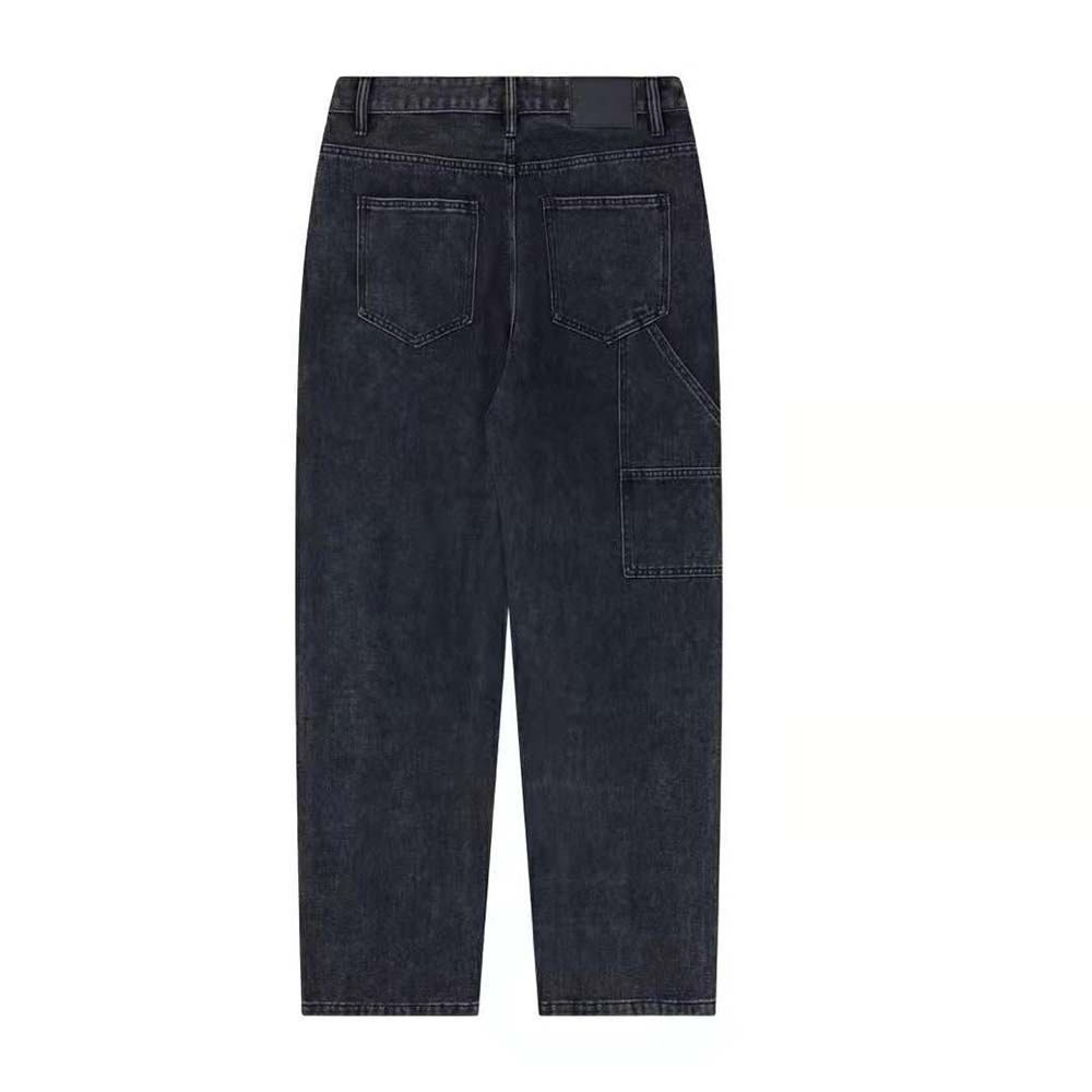 Side angle showcasing relaxed fit of Dior Men Carpenter Jeans Black Twill