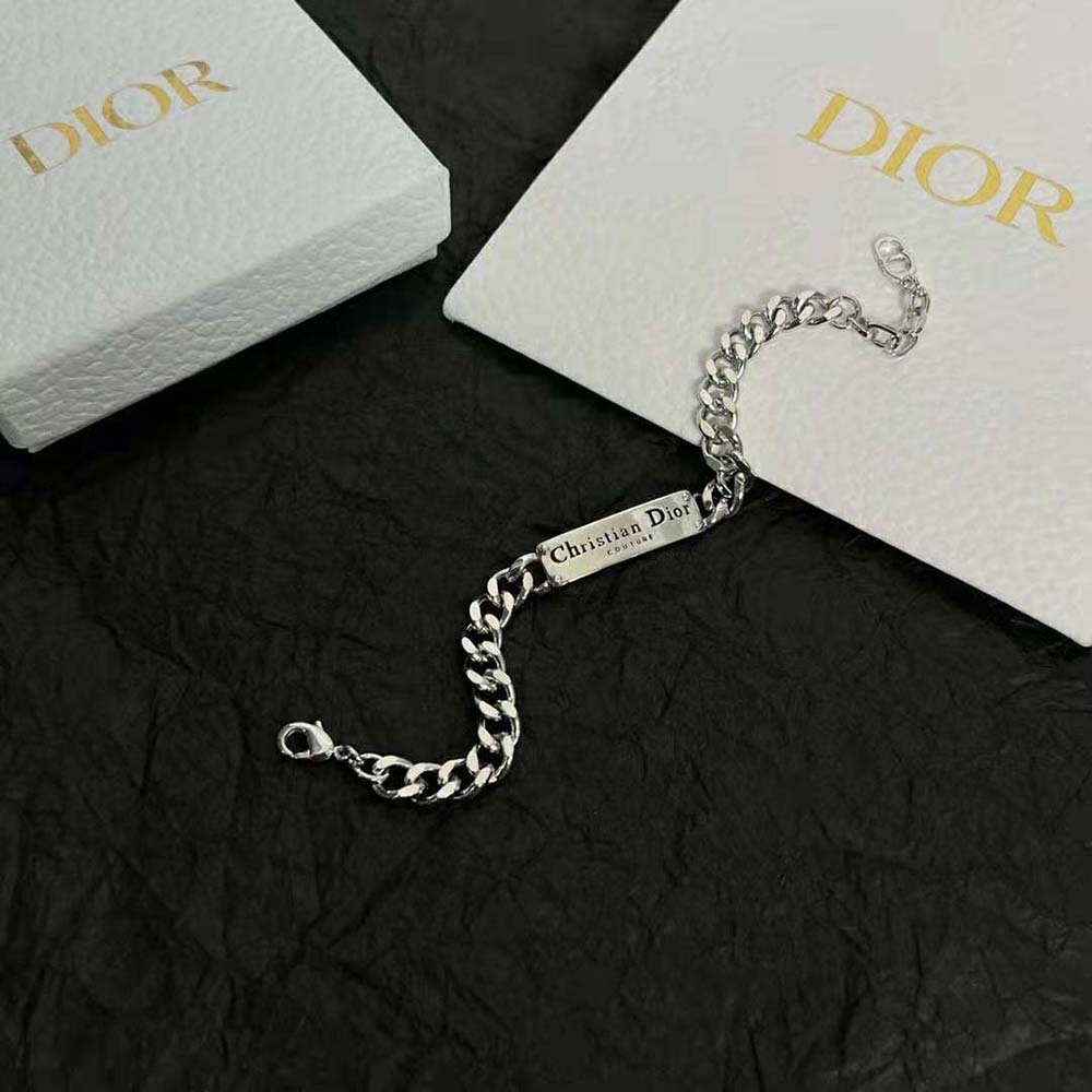 Dior Men Christian Dior Couture Chain Link Bracelet Silver-Finish Brass - image 4