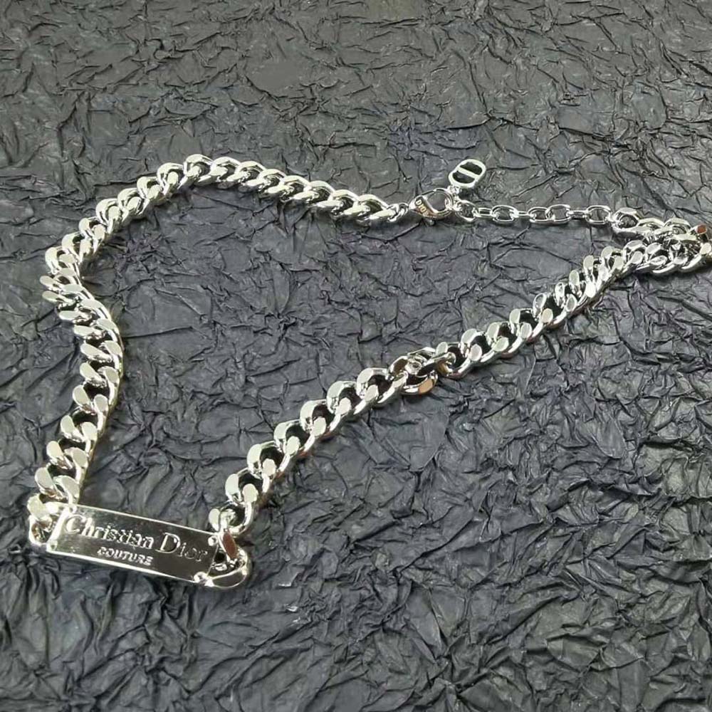 Close-up detail of silver-finish brass links on Dior Men Christian Dior Couture Necklace
