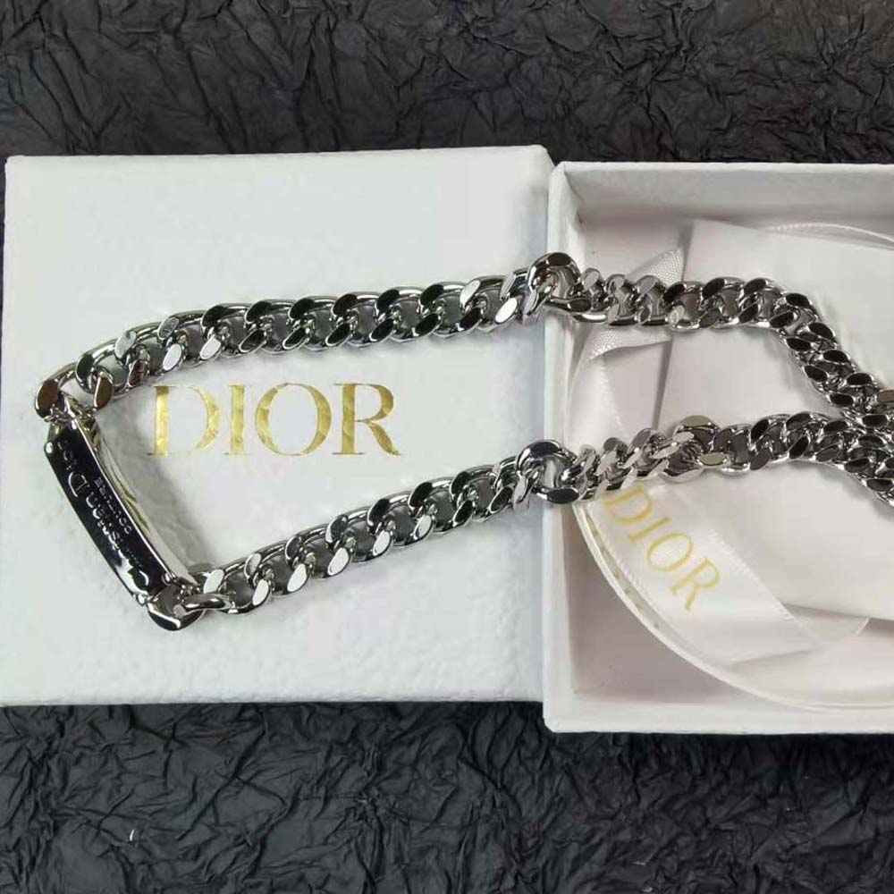 Dior Men Christian Dior Couture Chain Link Necklace Silver-Finish Brass - image 5