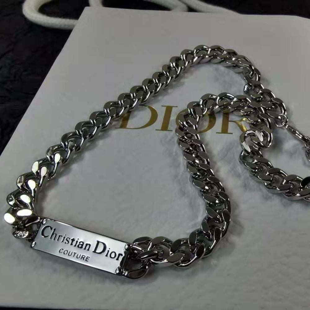 Dior Men Christian Dior Couture Chain Link Necklace Silver-Finish Brass - image 4