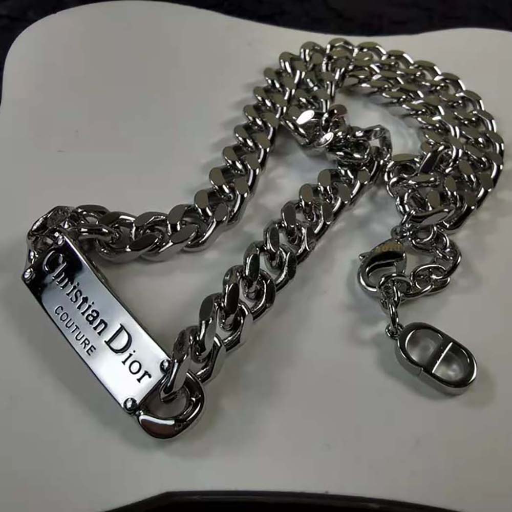 Dior Men Christian Dior Couture Chain Link Necklace Silver-Finish Brass - image 7