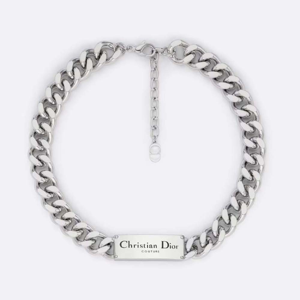Front view of Dior Men Christian Dior Couture Chain Link Necklace silver finish