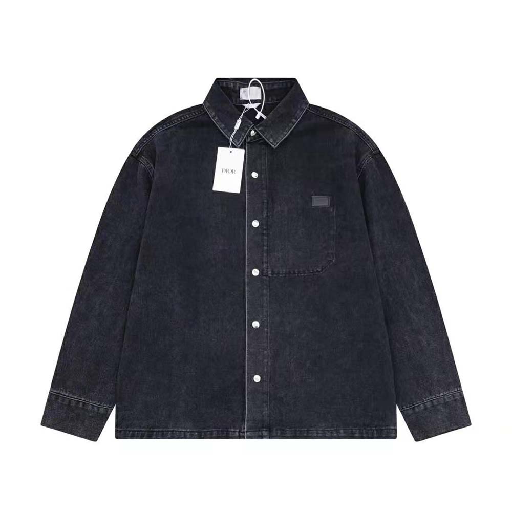 Front view of Dior Men Overshirt Black Cotton Twill on hanger