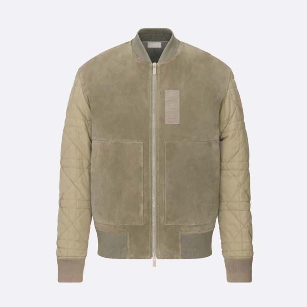 Front view of Dior Men Zipped Varsity Blouson Beige Calfskin in brown