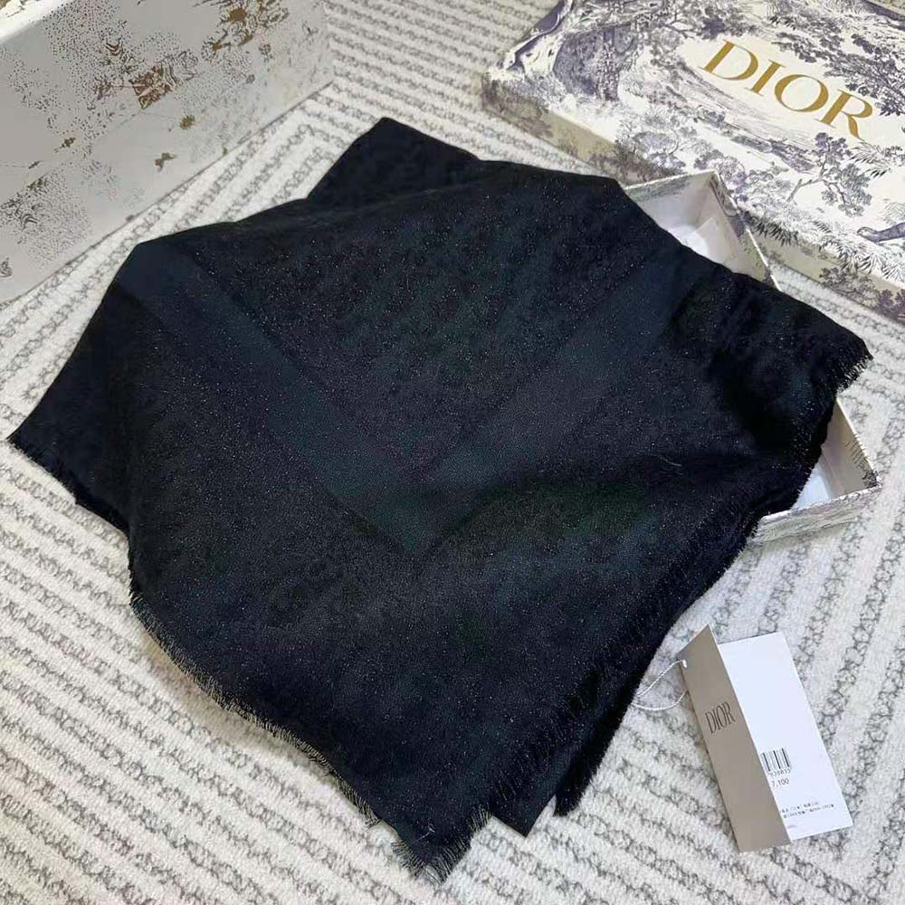 Dior Unisex Oblique Shawl Black Silk Blend with Metallic Thread - image 5