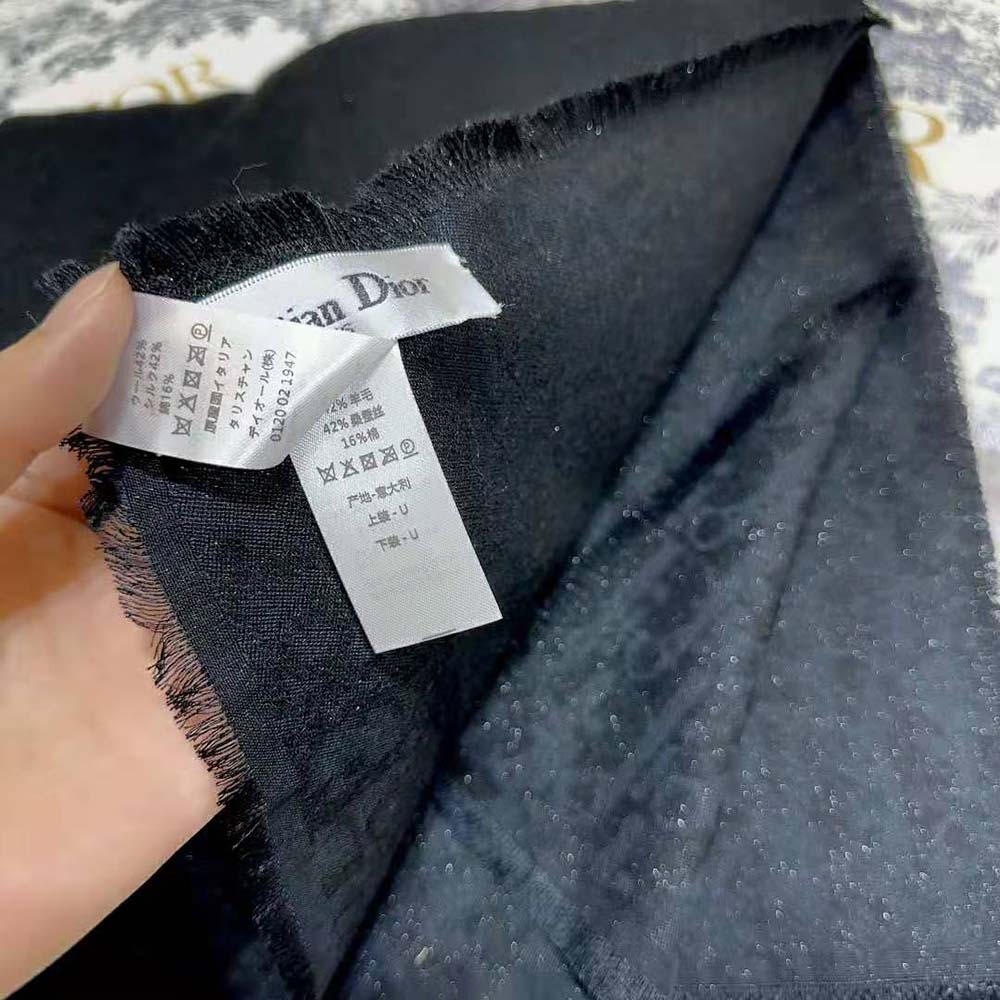 Dior Unisex Oblique Shawl Black Silk Blend with Metallic Thread - image 7