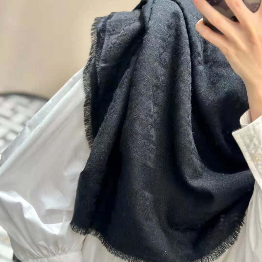Dior Unisex Oblique Shawl Black Silk Blend with Metallic Thread - image 6